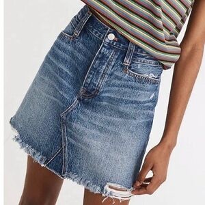 Madewell High Rise Distressed Raw Hem Denim Mini Skirt Summer Boho Blue Size 26
